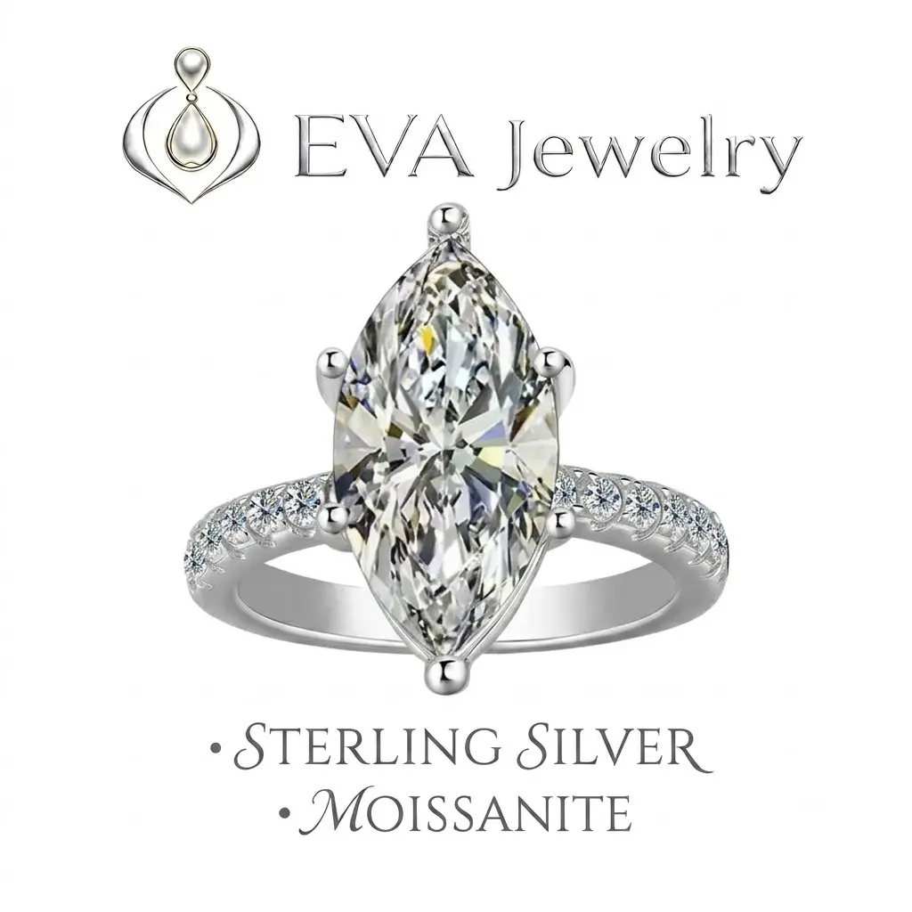 [EVA Jewelry] Marquise Cut 2/3/5CT 925 Sterling Silver Synthetic Moissanite Ring