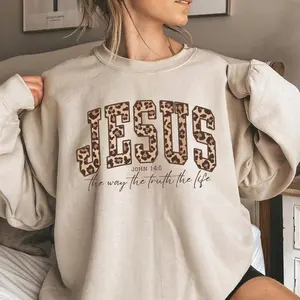 [BLACK FRIDAY] Christian Jesus Sweatshirt, Cheetah Print Bible Verse Tshirt, Trendy Faith Apparel Gift, Jesus Loves You, The Way The Truth The Life
