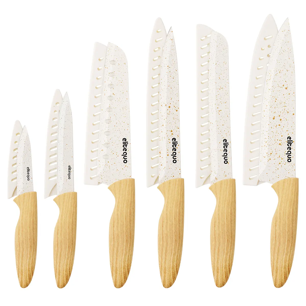 Elitequo 12-Piece Stylish Kitchen Knife Set, Space-Saving Knife Set with Blade Covers, Sharp Kitchen Knives for Housewarming Gifts