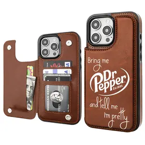 Dr Pepper Energy Drink Lover Strawberry Jurassic Dinosaur Card Holder Wallet Aesthetic Pattern Brown Casing For iphone 16 15 14 13 12 PRO PLUS MAX PU Leather Stylish Gift Shockproof Protection Anti-Drop Protective Protector Phone Cases Shell Cover