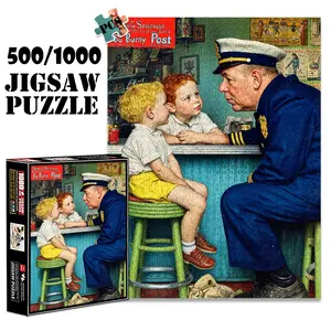 1pc 1000 piece adult puzzle 70x50cm Man in Uniform Talking to Two Children at Counter500 pieces of paper jigsaw puzzle, suitable for adults and families, large-scale DIY puzzle interactive toy game