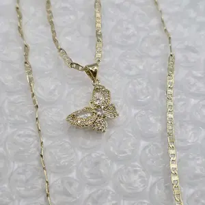 Butterfly small necklace gold-plated fashion stones clear 18"inches