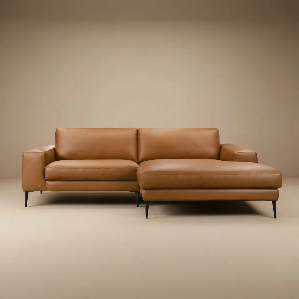Walton Right-Facing Cognac Vegan Leather Sectional Sofa