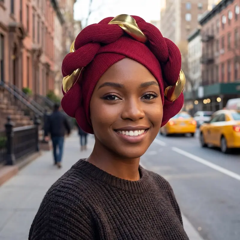 African Turban Cap Women's Pleated Headwrap, Multi-Color Polyester Slip-On Hat for Weddings, Formal Events, Parties – Stylish African-Inspired Turban Hair Accessory (25x25cm)
