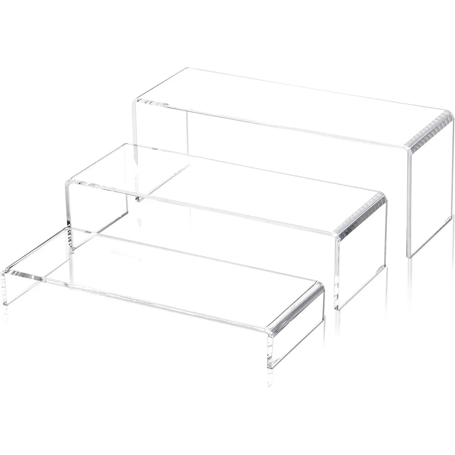 1 Set Large  Clear Display Risers, 3 Sizes 12" Rectangular Showcase Collectibles Display Shelf, 5 mm Thick Desktop Display Stand Holder for Figures, , Perfume, Toys