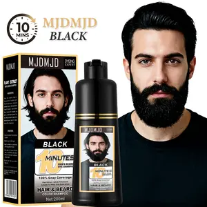 Mens Beard & Mustache Dye Shampoo, Instant 100% Grey Hair Coverage, 3 in 1 Black Beard Color Shampoo for Men Facial Hair, Easy to Use & Dermatologist Tested, 200ML