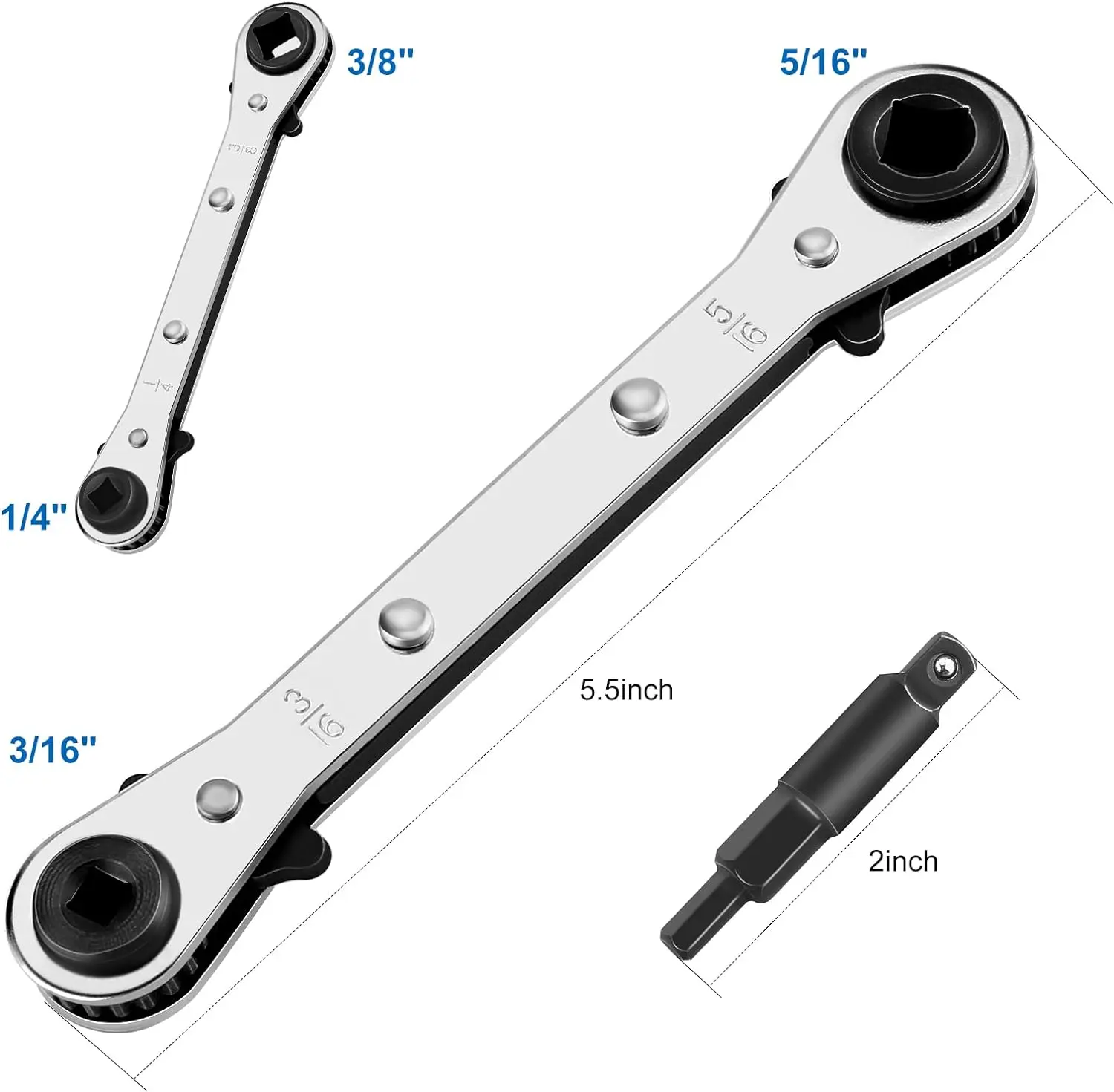 Ratchet Wrench Ratcheting Service Wrench 3/8” to 1/4” with Hex Bit Adapter for Air Conditioning, Refrigeration Equipment, Equipment Repair WADEO
