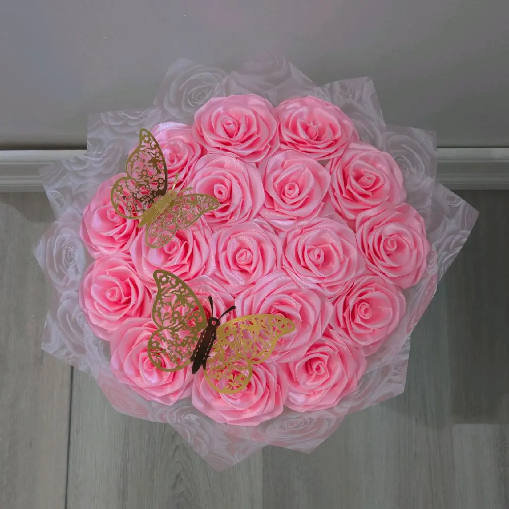 pink eternal Roses ribbon Bouquet decor Decorative Flowers flores gift regalo eterno forever rose wrapping