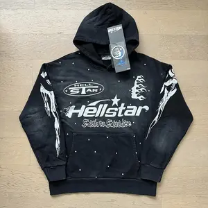 Vintage Hell-Star Unisex Fashion Street Hip Hop Oversized Zip Up Hoodie,  Retro Unisex Heavy Cotton Zip Up Hoodie, Gift For Him Gift For Her, Streetwear Y2K 90s Top Menswear Clothing (Raincoats)