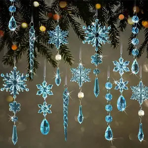 18 Shiny Light Blue Bright Snowflakes Ornament Icicle Christmas Tree Decoration
