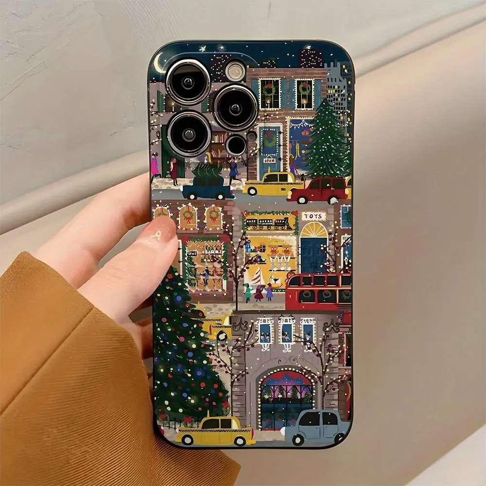 Christmas Themed Smartphone Phone Case, Anti-drop Cellphone Protective Case, Total Protective Shockproof Mobile Phone Cover with Protection, Casing for iPhone 16 15 14 13 12 11 Plus/Pro/Pro Max