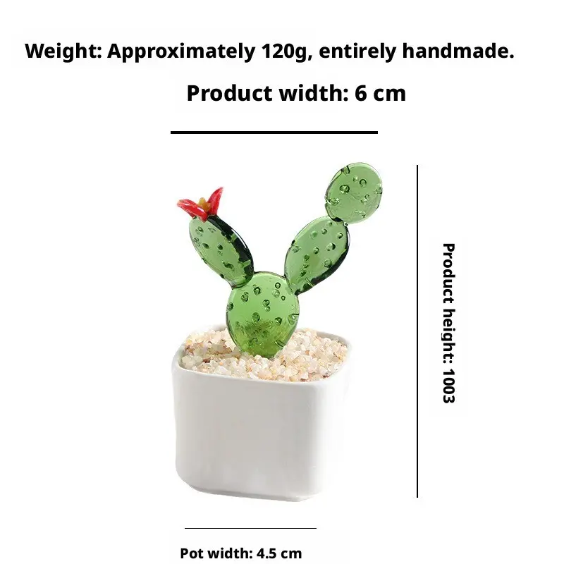 Elegant Glass Cactus Mini Ornament, Desktop Decor for Office, Party Gift, Christmas, Easter, Thanksgiving, Valentine's Day, Birthday, Student Gift