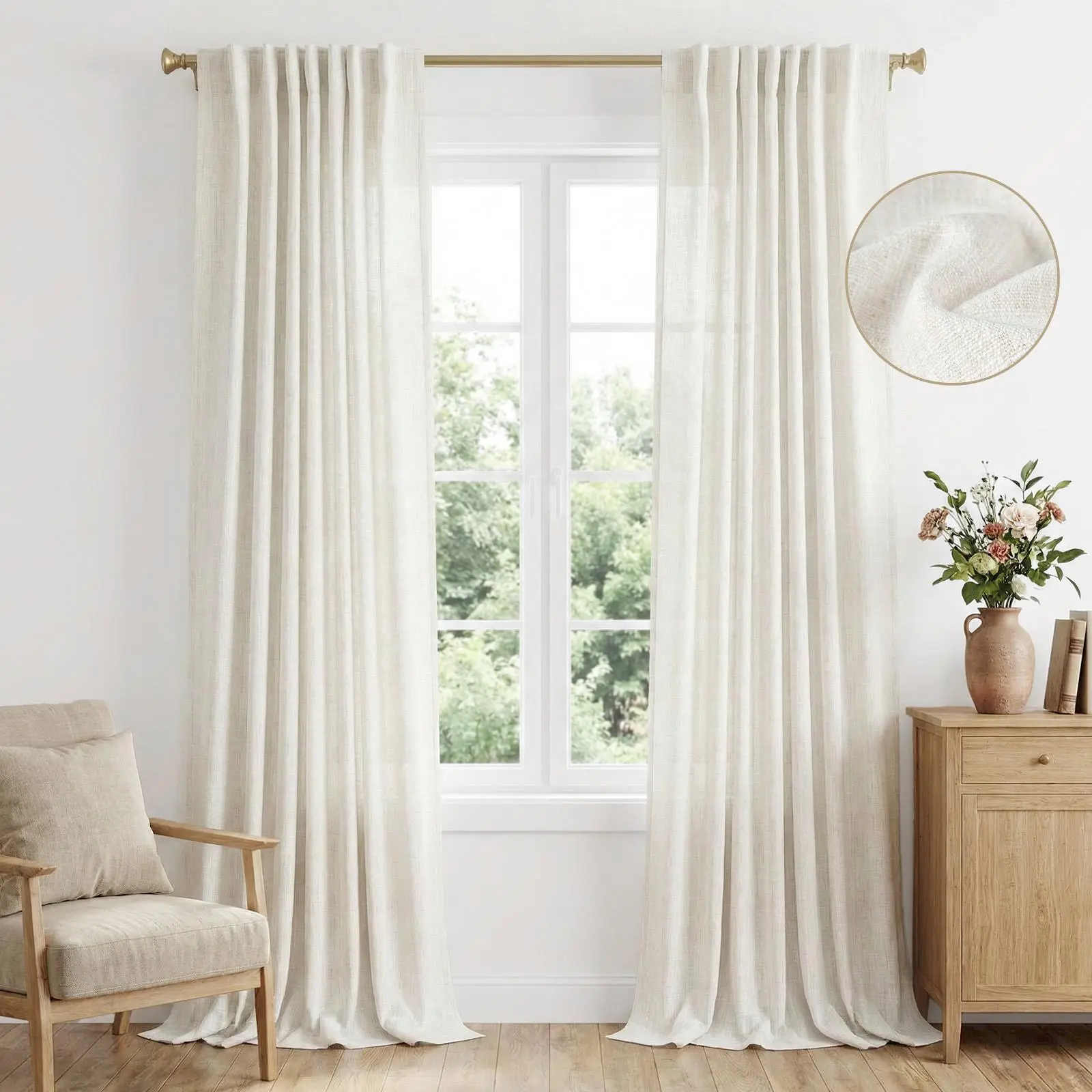 Inovaday | Light Filtering Curtains-2pcs Linen Curtains For Bedroom,Living Room,Unlined Curtains Drapes Back Tab Semi Sheer Privacy Curtains, Farmhouse Outdoorfun,Back To School Renter Friendly/Dorm Essentials,Home Decor,sohochic