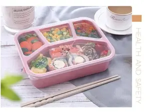 Bento Box Adult Lunch Box Salad Container 4 Compartment Reusable Plastic Divided Food Storage Meal Prep Weekly Planner with Chopsticks