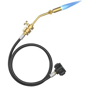 Full Copper Propane Torch Head with 5 Foot Soft Hose, Gas Flame Burner for Soldering, Welding, Ignition, Cooking