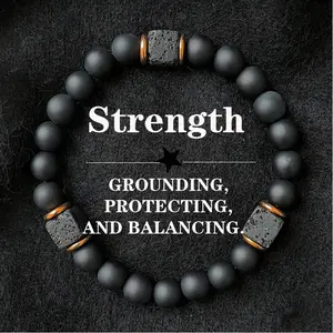 Cross-Border Hot-Selling Men's Volcanic Stone Bracelet Square Black Onyx Fashion Jewelry Suitable for Modern Gentlemen