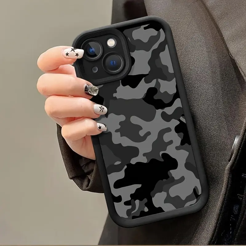 Camouflage & Transparent Astronaut Design TPU Silicone Phone Case with Screen Protector - Shockproof, Drop-Proof, Rugged, Durable Protective Cover for iPhone 17/16/15/14 Pro Max/13/12/11/XR/XS Plus - Men's Mobile Accessory, Smartphone