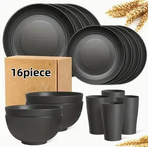 Eco-Friendly Wheat Straw Dinnerware Set - 16/32 Piece Large Size Plates Dessert Bowls Cups Service for 8/4 Unbreakable Modern Dish Set Dishwasher & Microwave Safe Lightweight Tableware Perfect for Camping Everyday Use Gifts for Men