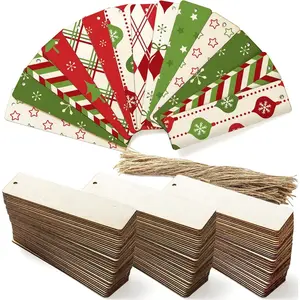 150 Pieces Wood Blank Bookmarks, DIY Wooden Craft Bookmark with Ropes, Unfinished Hanging Gift Tags Ornaments, Rectangle Crafts Blank for Christmas Wedding Birthday Party Decor, 4.7'' x 1.3''