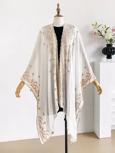 Simple Casual Plant Embroidered Split Lady Scarf, Womenswear, Loose Fit Conceals Fat, Versatile for Beach, Commute, Dates, Perfect Styling