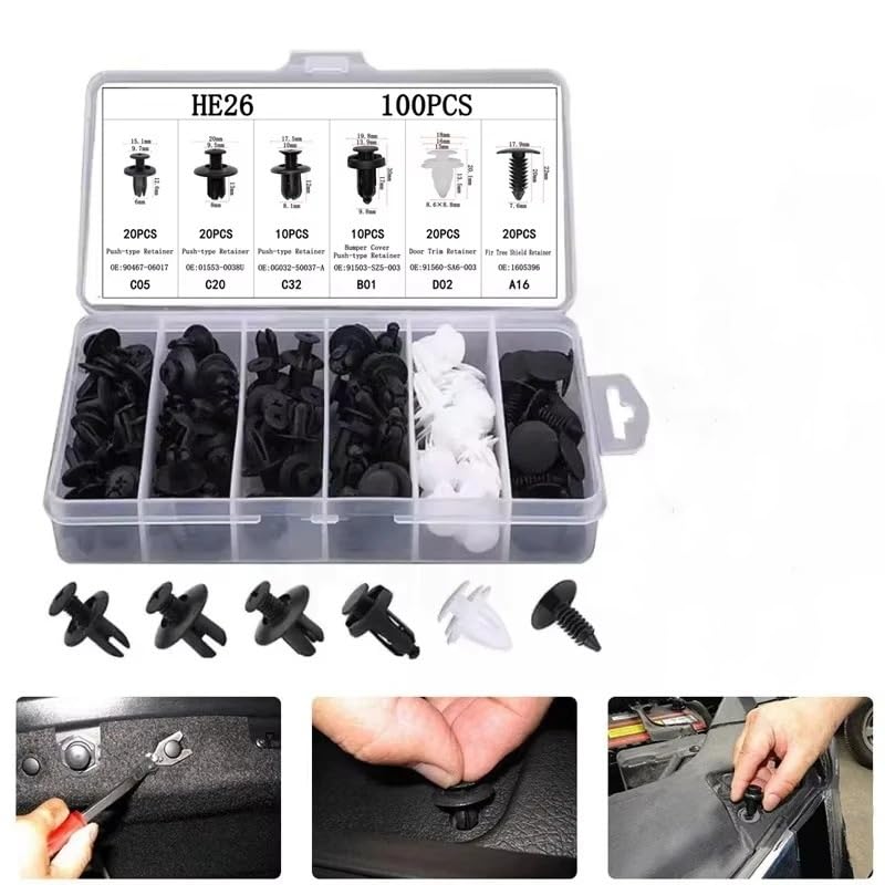 100 Pcs Bumper Clips Car Clips Plastic Rivets Fasteners Push Retainer Kit with Sizes Auto Push Pin Rivets Set 100 Pcs Bumper Clips Car Clips Plastic Rivets Fasteners Push Retainer Kit with Sizes Auto Push Pin Rivets Set