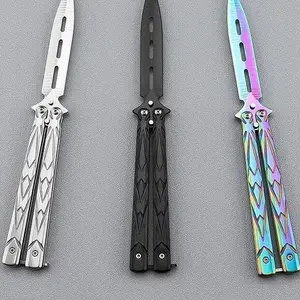 Practice Tool with Cool Color Design, FullStainless Steel, Set of 3 Color,Non.Edged HandTraining Knife, Game Stationery,ldeal for SkillDevelopmen(Black&Silver&Colorful) cool hand tool toy
