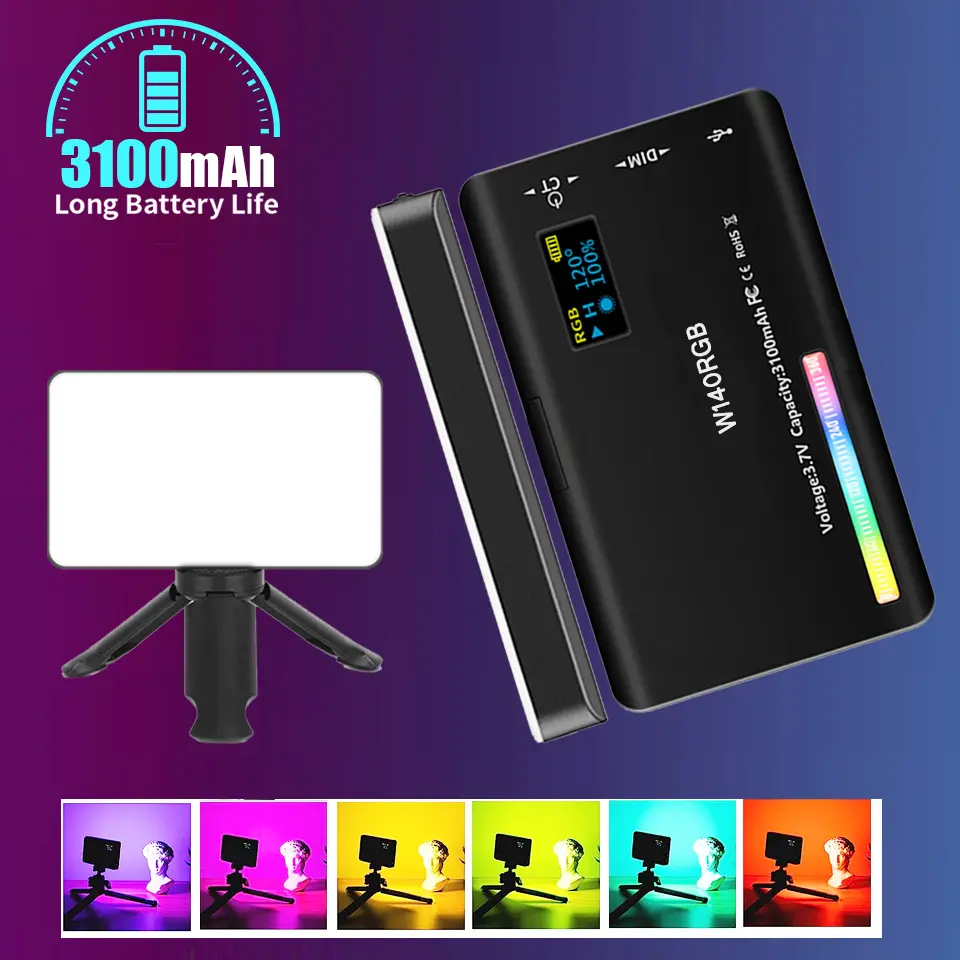 2500k-9000k Led Camera Light With Tripod Phone Holder 360° Ball Head Dimmable Led Video Light With Soft Diffuser RGB LED Video Light Photography Fill Camera Lighting Panel CRI95+ LCD Display Cold Shoe For Vlog Live Streaming DSLR