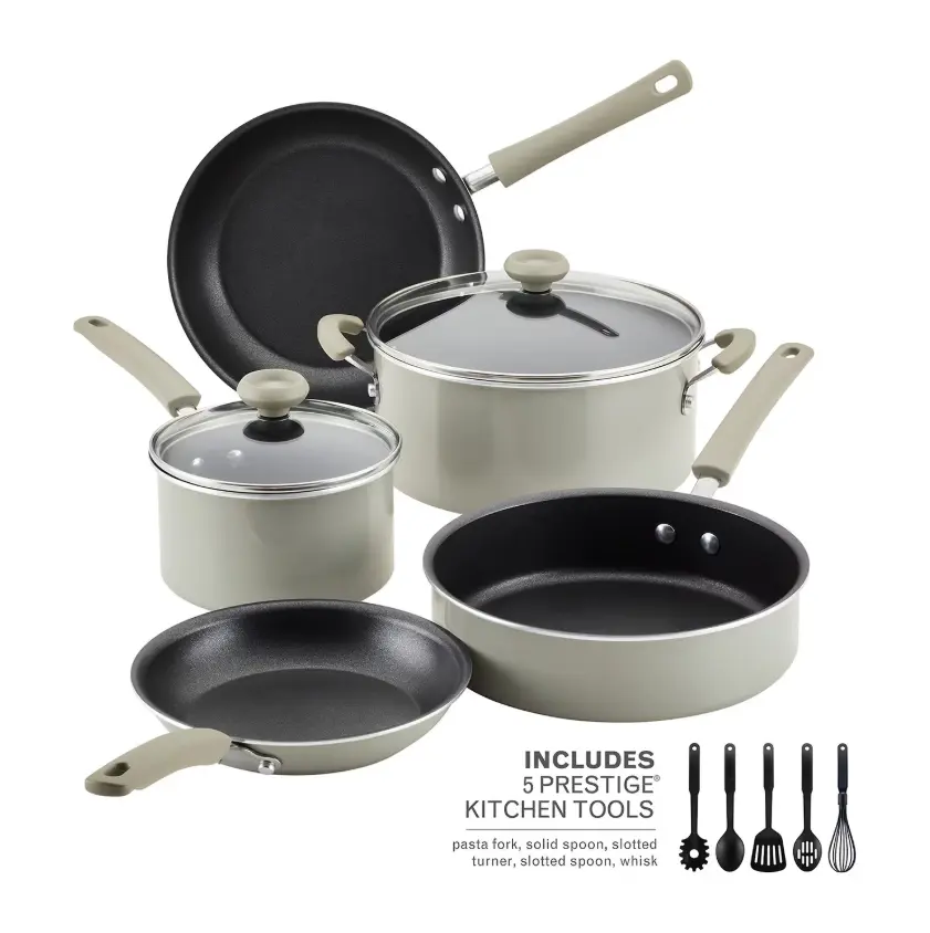 Farberware DuraStrong Aluminum 12-Piece Cookware Set, Nonstick Pots and Pans with Frying Pans, Saucepans, Stockpot, Glass Lids and Kitchen Utensils, Durable Easy Clean Cookware for Everyday Home Cooking