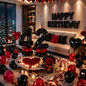 53PCS Red & Black Birthday Balloon Decoration Set, Black Number Balloons with Garland Kit, Happy Birthday Party Decor for Room Backdrop, Bedroom Setup & Photo Props