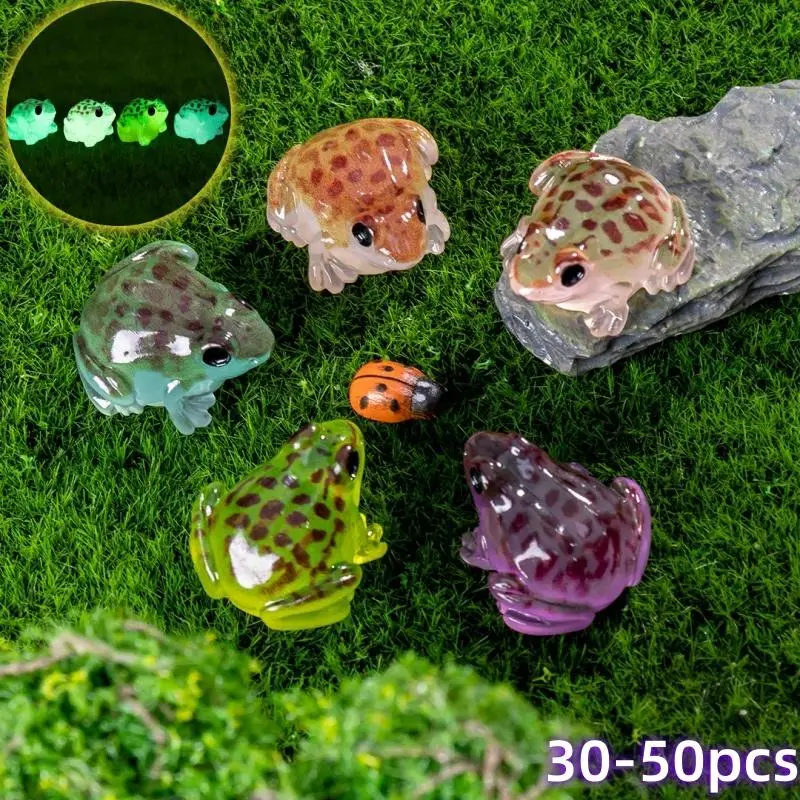 Random Color Frog Design Resin Ornaments, 30/50pcs Luminous Mini Frog Decoration, DIY Decorative Accessories for Home & Garden & Yard & Fish Tank