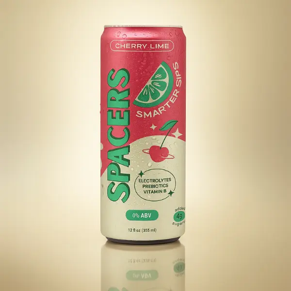 Spacers Cherry Lime Alcohol-Free Functional Beverage 12 fl oz Can with Electrolytes Prebiotics & Vitamin B Skip the Hangover Made with Coconut Water and 100% All-Natural Ingredients Flavor Forward No Artificial Ingredients