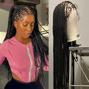 DOSAY 36 Inch Knotless Box Braided Wigs Full Lace Wig Handmade Lightweight & Breathable with Baby Hair Synthetic Lace   Wig Basic Style African Woman