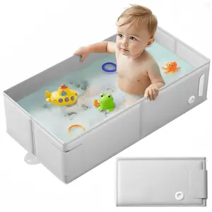 Baby Collapsible Bathtub, Travel Bath Tub for Baby, Foldable and Portable, Easy Storage, Reinforced Structure, Lightweight, Travel Essentials for 6M-3Y Infant Toddler, Gray