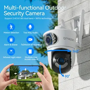 Tmezon 4MP 2K Hiseeu Wireless Security Camera 5G&2.4G Dual Lens WiFi PTZ Outdoor IP65 Waterproof Motion Tracking Color Night Vision Surveillance Camera