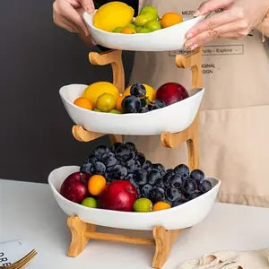 Kitchen Countertop 2/3-Tier Fruit Basket, Plastic Fruit Bowl, Large-Capacity Fruit Bowl Set, Fruit Bowl with Stand (White And Green)