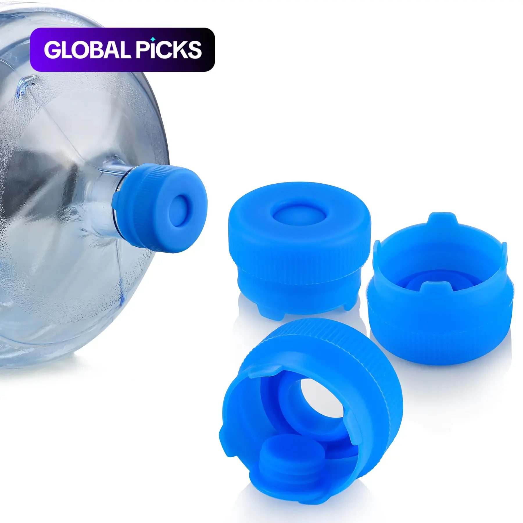 Silicone Water Jug Cap, 3 or 6-Pack Reusable Spillproof Dustproof Bottle Caps, Leakproof Lids Set, Replacement Lid for Home, Office, or Dorm, Blue #GLOBAL PICKS