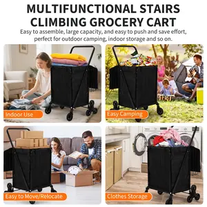 Gaomon Collapsible Wagon - PVC Liner, Rear Tri-Wheels, 360° Swivel Wheels, Preassembled All-Terrain Folding Trolley, Portable Utility Cart for Shopping, Outdoor Camping