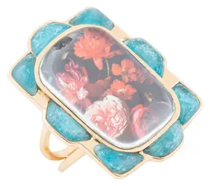 Barse Artisan Crafted Scenic Red Floral Blue Apatite Ring