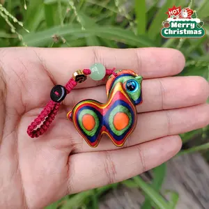 1pc Hand-carved painted wooden horse pendant, in a new Chinese-style cartoon style. Suitable for keychains, bag accessories, hanging decorations, party decorations. Hand-painted design. Painted wooden handicraft (rainbow wood texture is random and inconsi