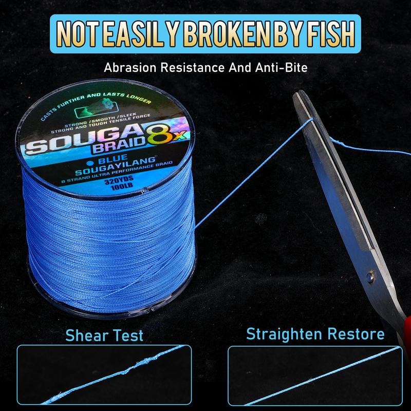Sougayilang 300m 8X Braided Fishing Line Super Power Abrasion Resistant, Zero Stretch Super Strong Superline for Freshwater & Saltwater Fishing - Multi-Colored, Durable High-Quality Gift for Anglers fishing line Fluorocarbon Leader