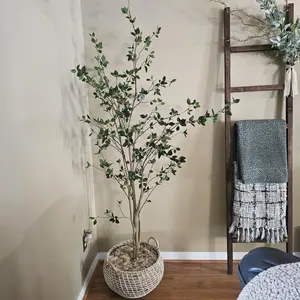 Bellacat 5/6/7ft Artificial Minimalist Citrus Tree with Lifelike Leaves Faux Citrus Tree with Realistic Trunks for Indoor Outdoor Home Office Living Room Bedroom Porch Decor Plants