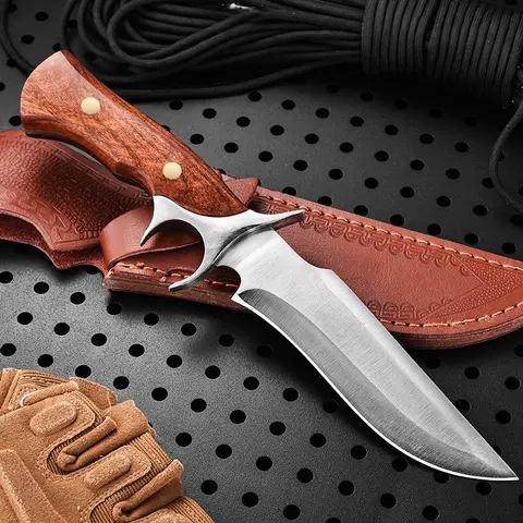 Kitchen Knife with Rosewood Handle - powder steel 62 HRC Hardness - Handmade Leather Sheath or snake scales style leather sheath - for cutting meat