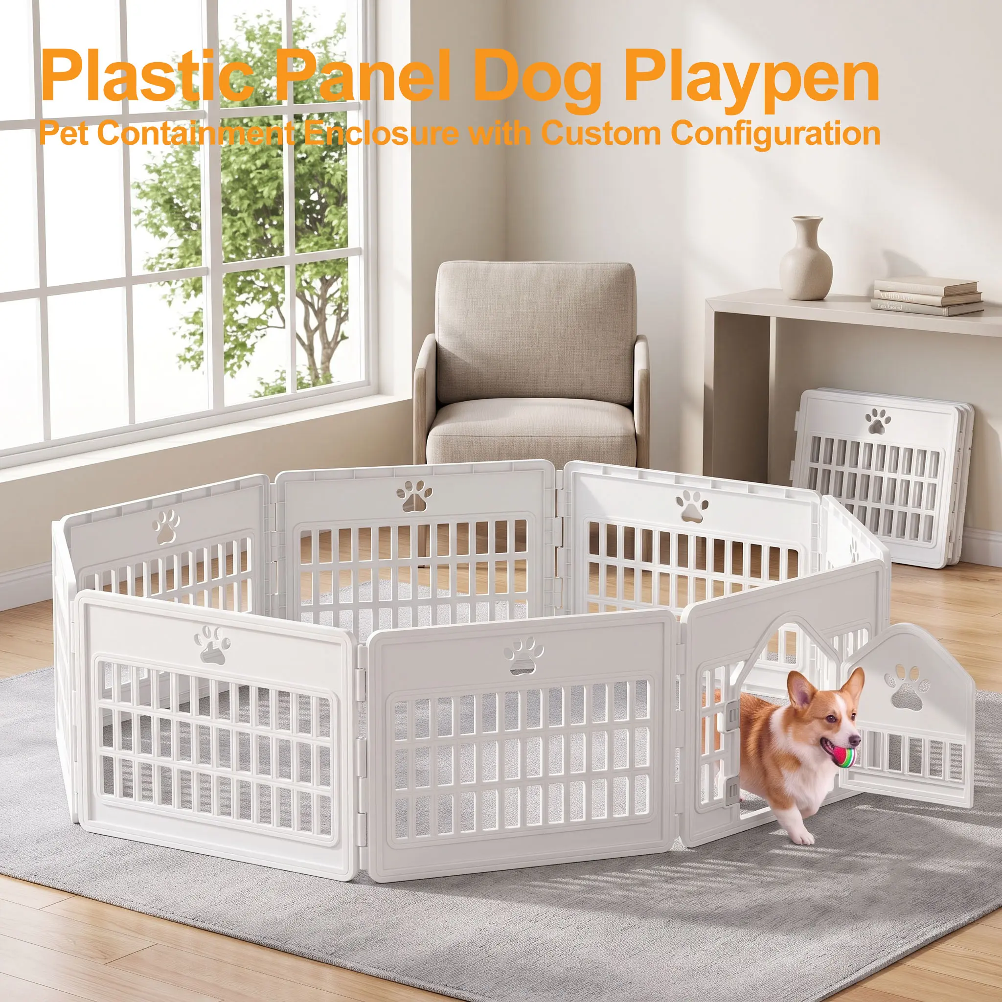 Sweetcrispy LIVE - Plastic Panel Dog Playpen, Pet Enclosure, Pet Containment, Custom Pen Configuration, Multi-Shape Setup, Flexible Boundary, Tool-Free Assembly, Secure Door Latch