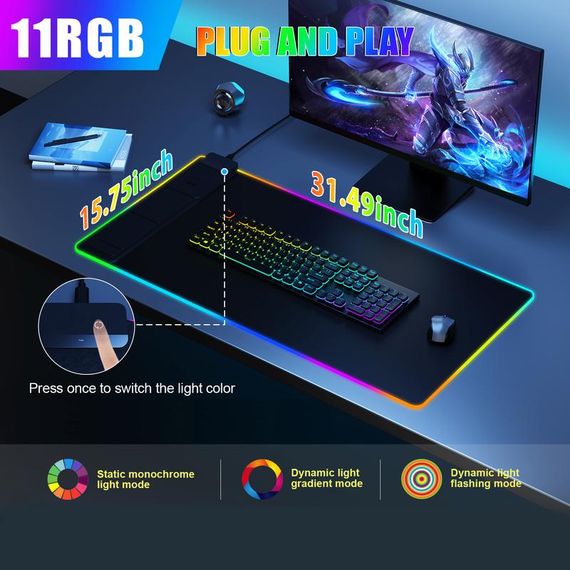 XXL Gaming Mouse Pad with Magnetic Wireless Charging, RGB Black Mousepad Desk Mat with 15W Fast Charger, Waterproof Laptop Writing for Office, Home, Gaming Desktop Accessory shopblackfriday Christmas 【Christmas】 game Foldable