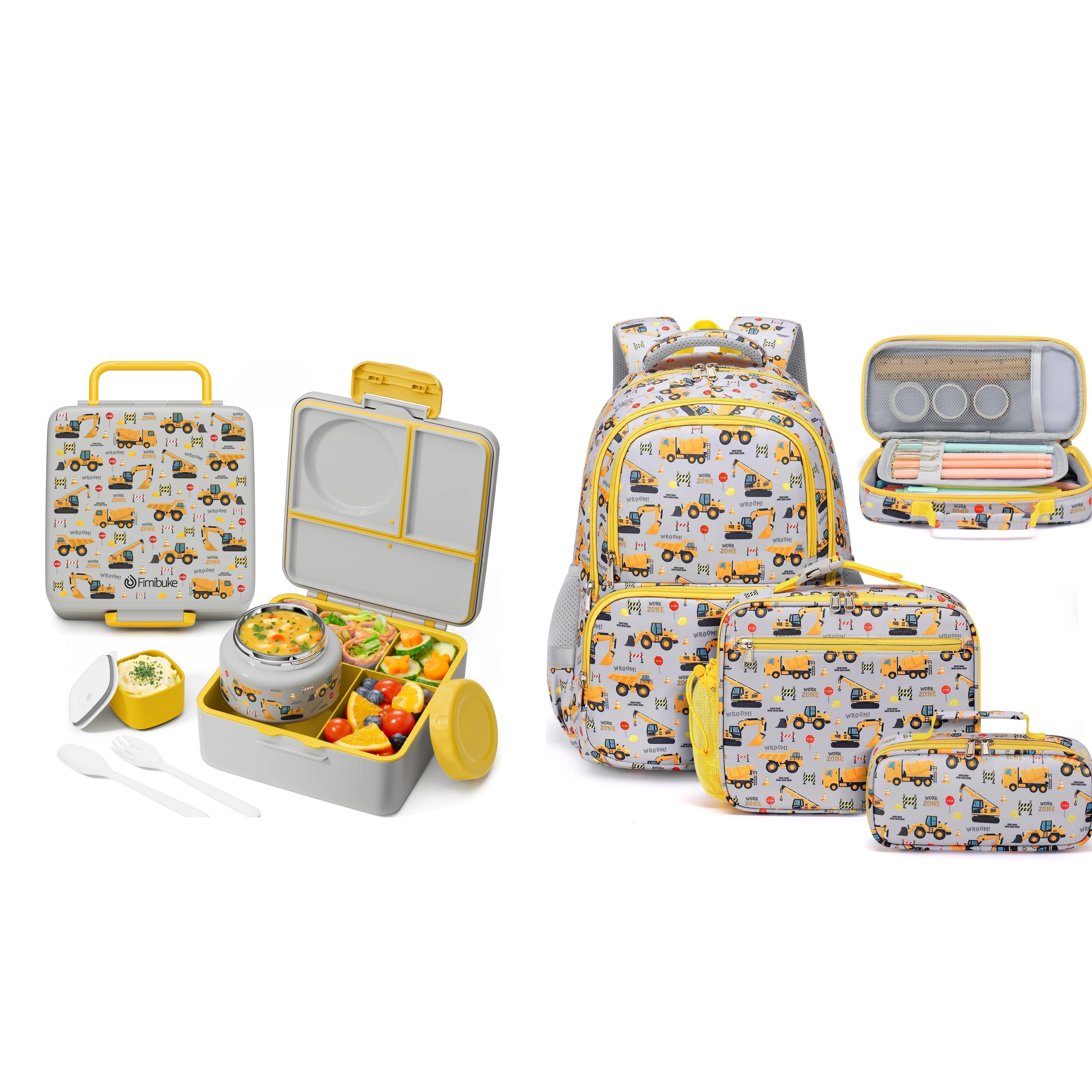 Bento Only + Schoolbag--Construction Trucks