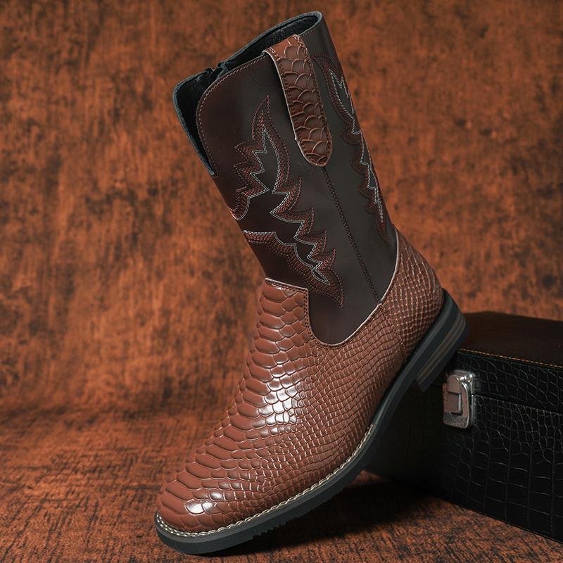 CYUW Men's Cowboy Boots — Western-style embroidered ankle boots featuring a slip-resistant square toe and a chunky heel; a blend of durability and classic retro-chic style, designed for comfortable, supportive walking.
