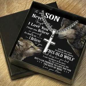 Card Cross Gift Box, simple and versatile cross pendant necklace suitable as a gift for sons, boyfriends, husbands, weddings, Valentine's Day, New Year, birthday gifts, Christmas, Cross Charm Necklace