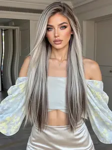 13x4 HD Lace Front Wig 🔥 30" Long Gray | Heat Resistant Synthetic | Breathable Cap, Universal Style, Natural Looking Wigs, Silky Straight Wigs