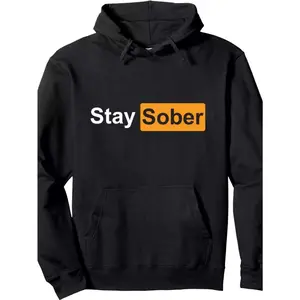 BDHJYDB Men'S "Stay Sober" Graphic Hoodie - Soft Polyester, Black Long Sleeve Sweatshirt with Kangaroo Pocket, Casual Streetwear for Autumn And Winter, Hoodies for Guys