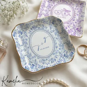 Personalized Toile De Jouy Ring Dish, Gift For Couple, Locked Jewelry Dish, Wedding Gift For Bride, Engagement Gift, First Anniversary